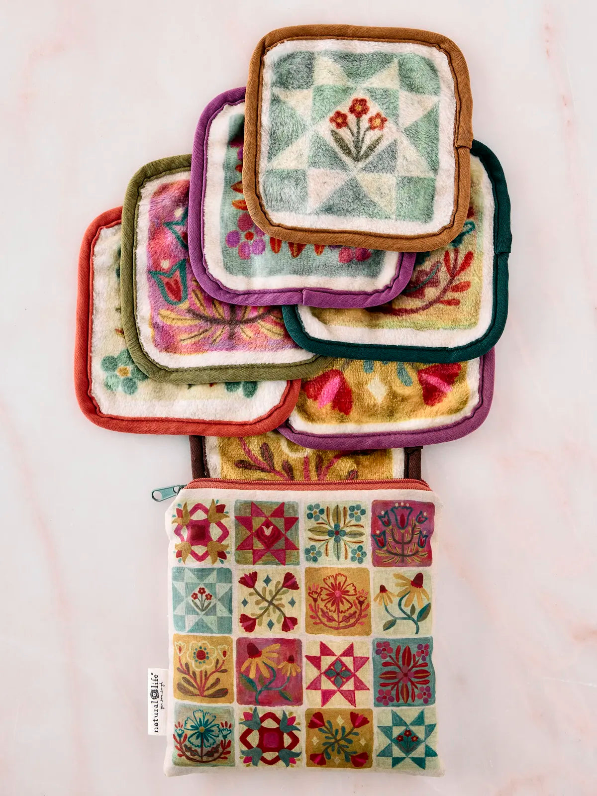 Natural Life Makeup Removing Cloths Set - Folk Quilt Patchwork Cream - Lace and Grace Boutique