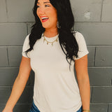 Short sleeved round neck super soft basic top in natural.