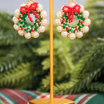 Beaded pearl detail wreath drop earrings.