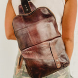 Genuine leather in the color teak rustic sling bag made by Bedstu.