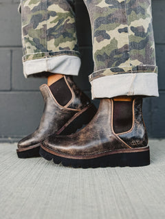 Black Lux Tan Rustic chelsea boots by Bedstu.