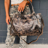 Distressed black Bedstu Rockaway purse made of genuine leather for long use.