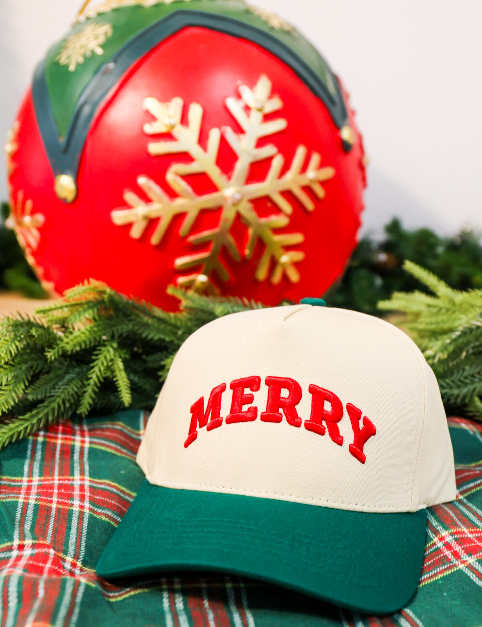 Merry embroidered two-tone baseball cap.