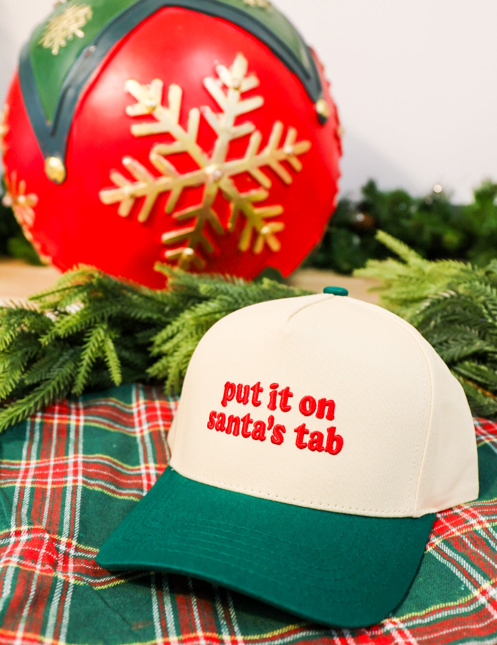 Put It On Santa's Tab embroidered two-tone baseball cap.