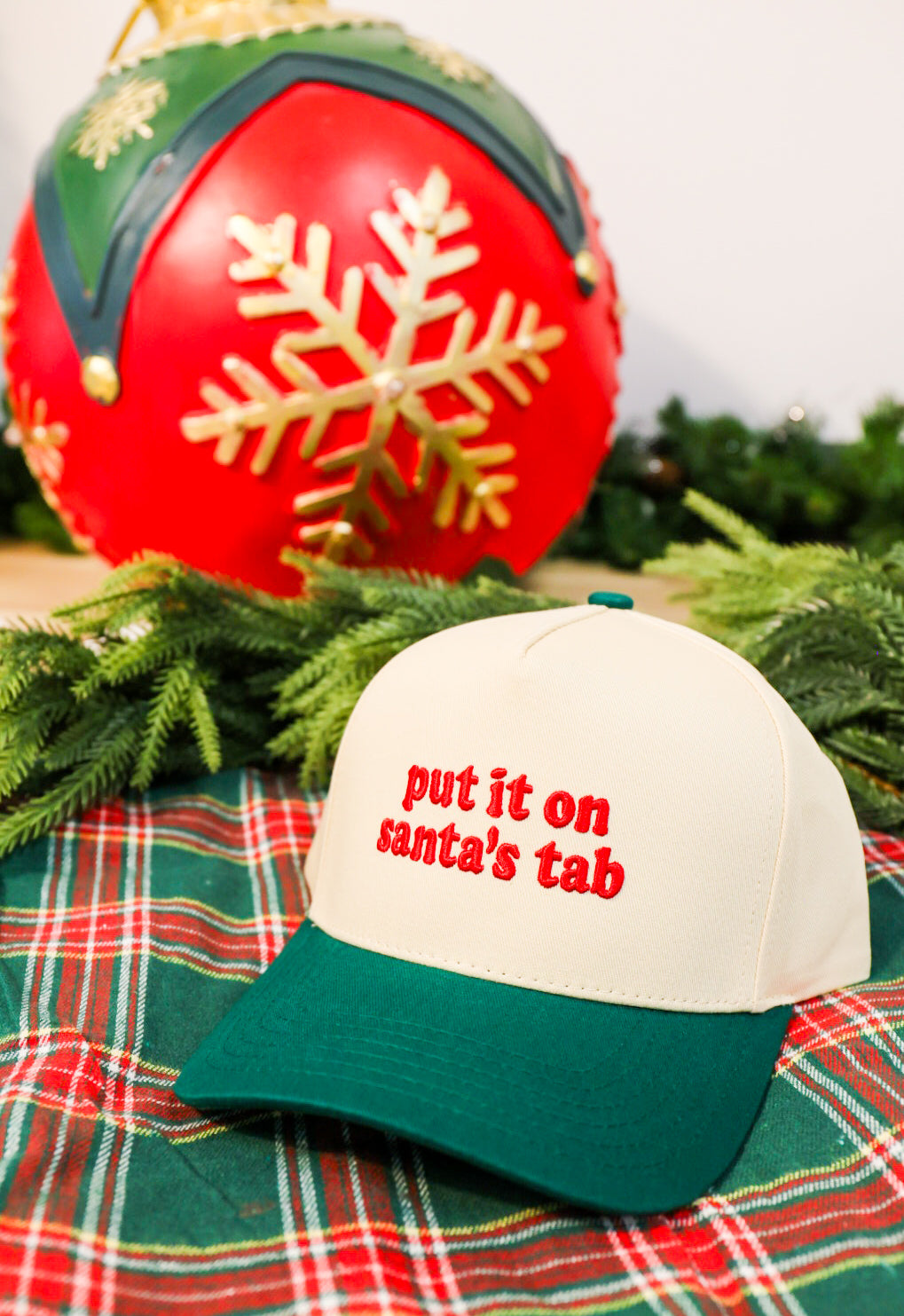 Put It On Santa's Tab embroidered two-tone baseball cap.