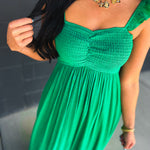 Ruffle Sleeve Front Slit Maxi Dress - Green - Lace and Grace Boutique
