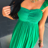 Ruffle Sleeve Front Slit Maxi Dress - Green - Lace and Grace Boutique