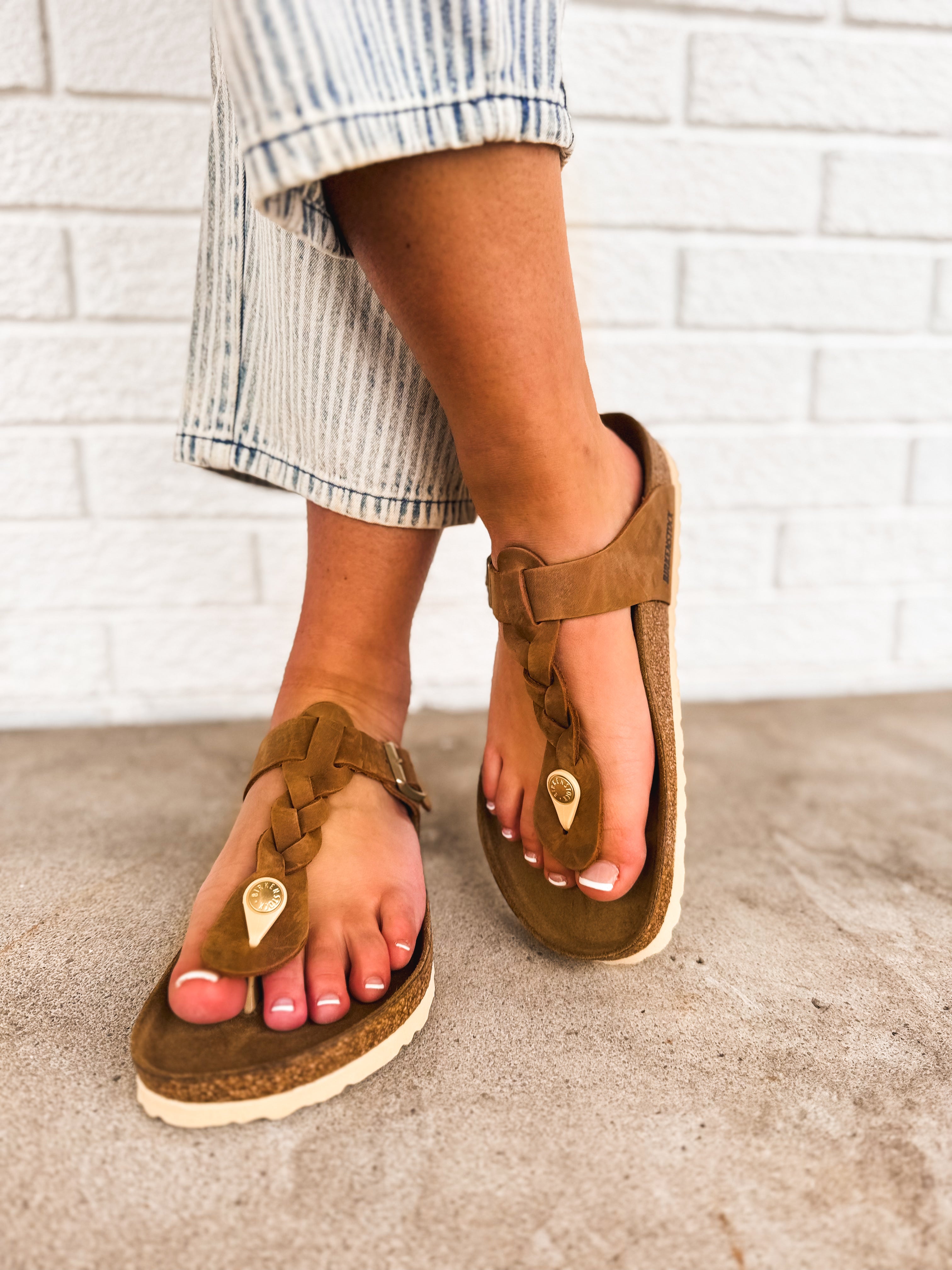 Birkenstock Gizeh Braided Oiled Leather Sandal - Cognac - Lace and Grace Boutique