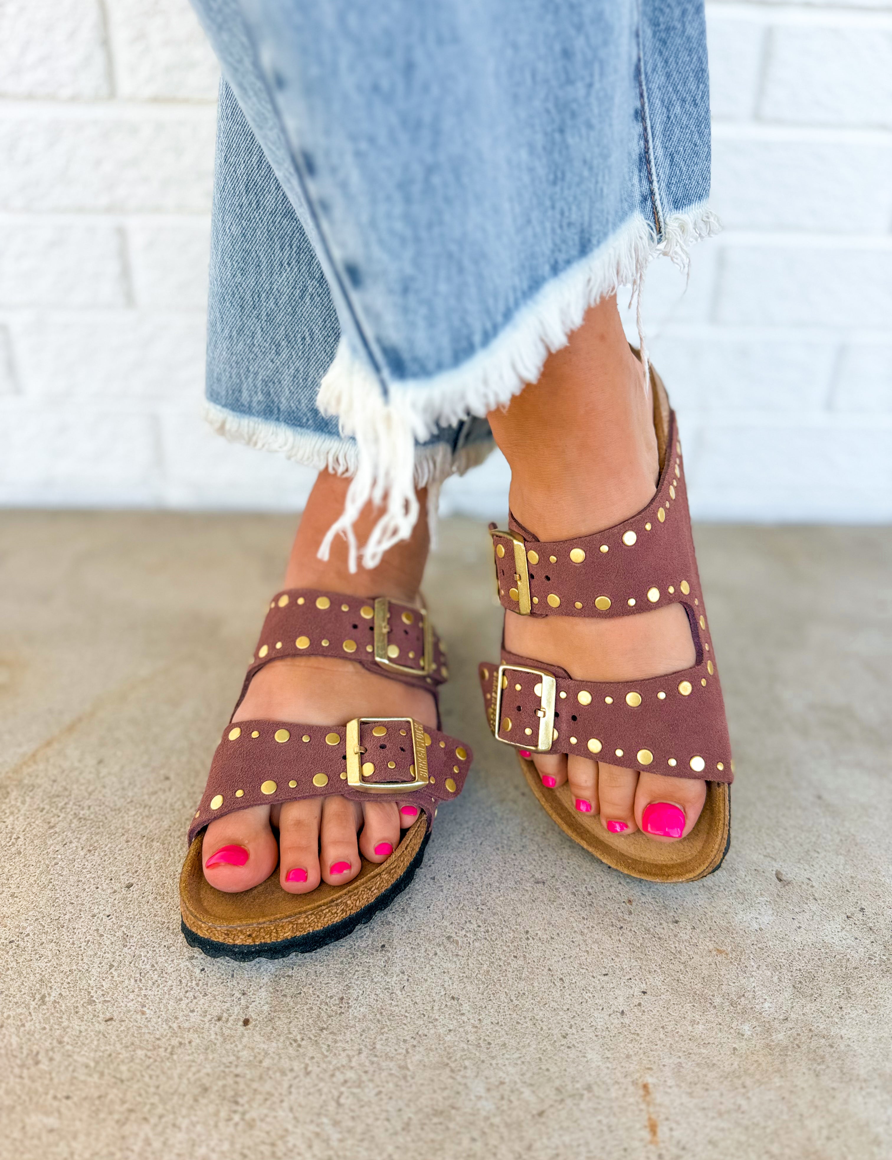 Birkenstock Arizona Rivets Suede Leather Sandal - Pepper - Lace and Grace Boutique