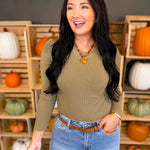 Basic Ribbed Crewneck Long Sleeve Top - Dark Olive - Lace and Grace Boutique