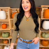Basic Ribbed Crewneck Long Sleeve Top - Dark Olive - Lace and Grace Boutique