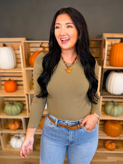 Basic Ribbed Crewneck Long Sleeve Top - Dark Olive - Lace and Grace Boutique