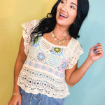Multicolor Crochet Square Neck Crop Top - Natural - Lace and Grace Boutique