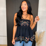 Floral Embroidered Peplum Tank Top - Black - Lace and Grace Boutique