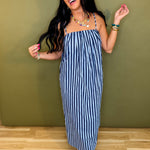 Striped Midi Dress - Blue/Navy - Lace and Grace Boutique
