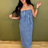 Striped Midi Dress - Blue/Navy - Lace and Grace Boutique