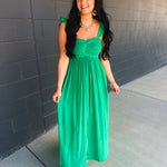 Ruffle Sleeve Front Slit Maxi Dress - Green - Lace and Grace Boutique