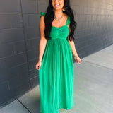 Ruffle Sleeve Front Slit Maxi Dress - Green - Lace and Grace Boutique