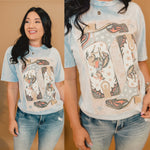 Western Boots Graphic Tee - Light Blue - Lace and Grace Boutique