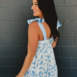 Floral Print Contrast Detail Midi Dress - Light Blue - Lace and Grace Boutique