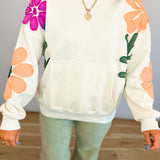 Floral Patched Oversized Hoodie - Ivory
