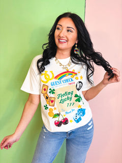 Feeling Lucky Oversized Graphic Tee - Cream - Lace and Grace Boutique
