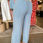 Tencel Drawstring Cropped Wide Leg Pants - Jade - Lace and Grace Boutique