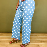 Classic Polka Dot Wide Leg Pants - Denim Blue