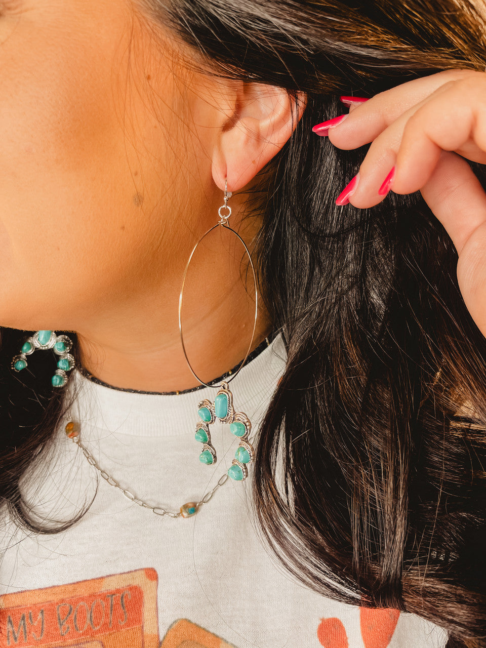 Squash Blossom Turquoise Hoop Earrings - Lace and Grace Boutique