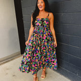 Floral Printed Scalloped Trim Maxi Dress - Multicolor - Lace and Grace Boutique