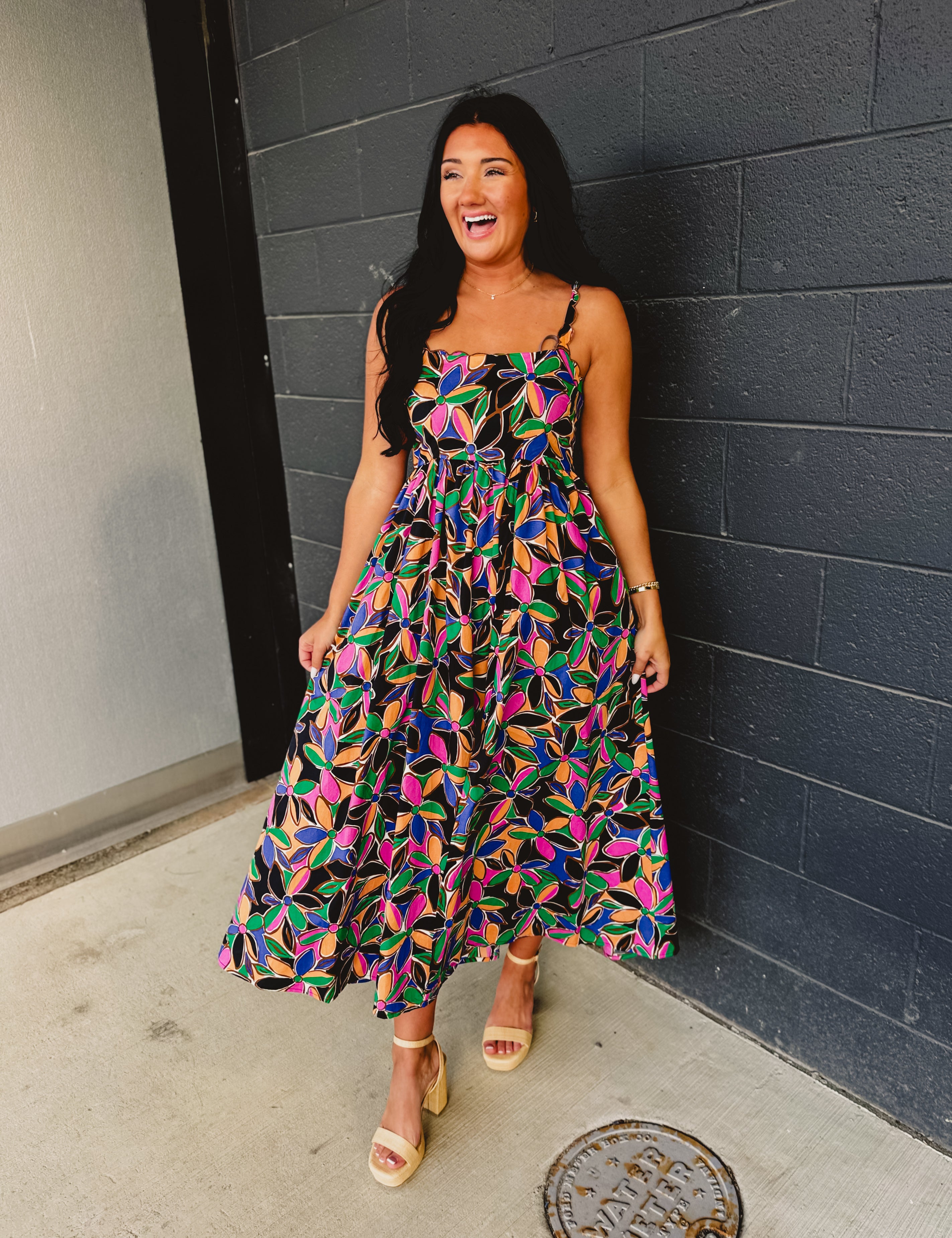 Floral Printed Scalloped Trim Maxi Dress - Multicolor - Lace and Grace Boutique