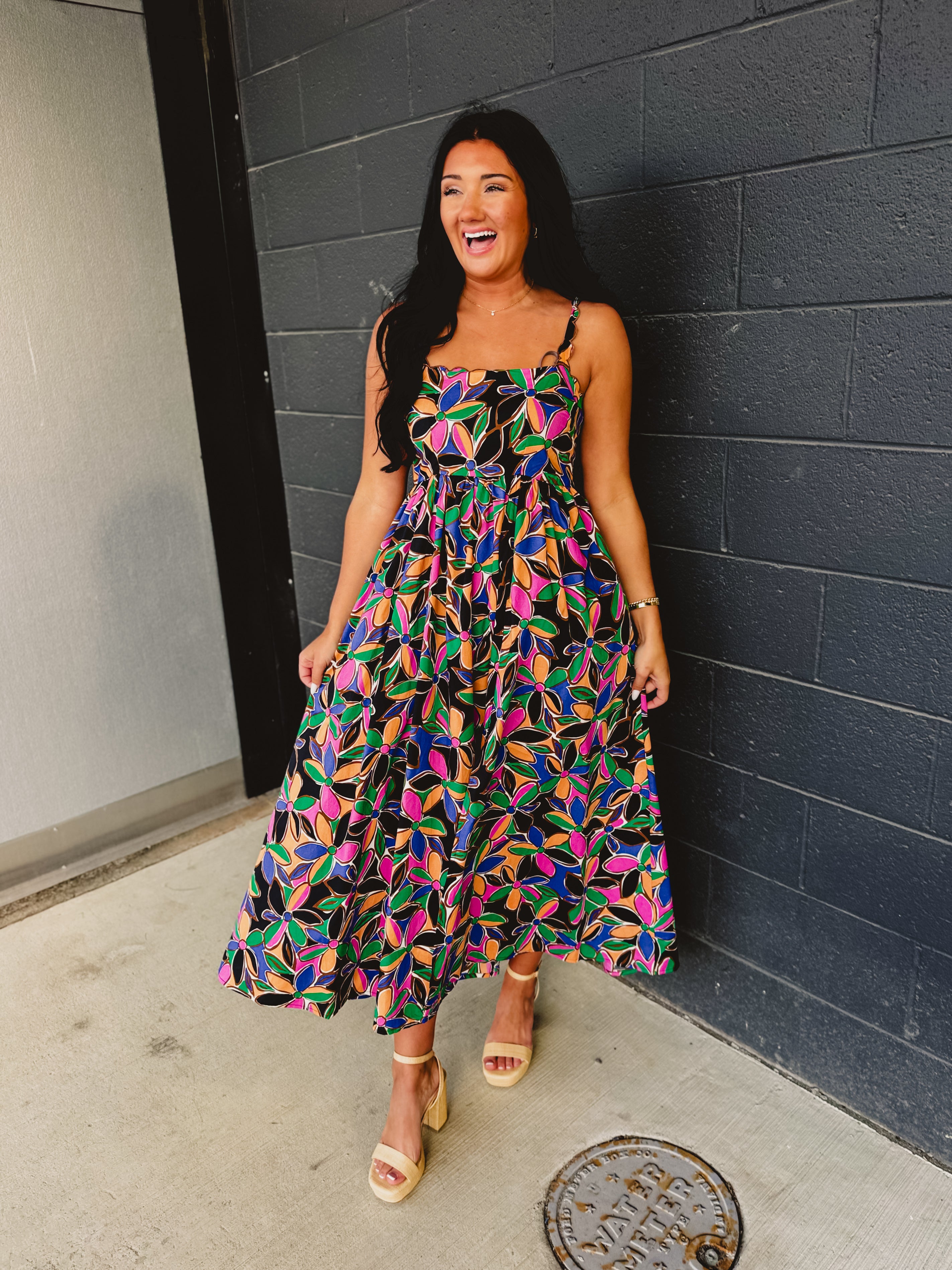 Floral Printed Scalloped Trim Maxi Dress - Multicolor - Lace and Grace Boutique