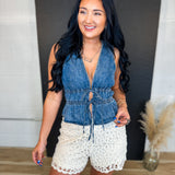 Denim Tie Front Vest - Blue
