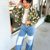 Polka Dot & Gingham Print Canvas Twill Jacket - Olive/Oatmeal