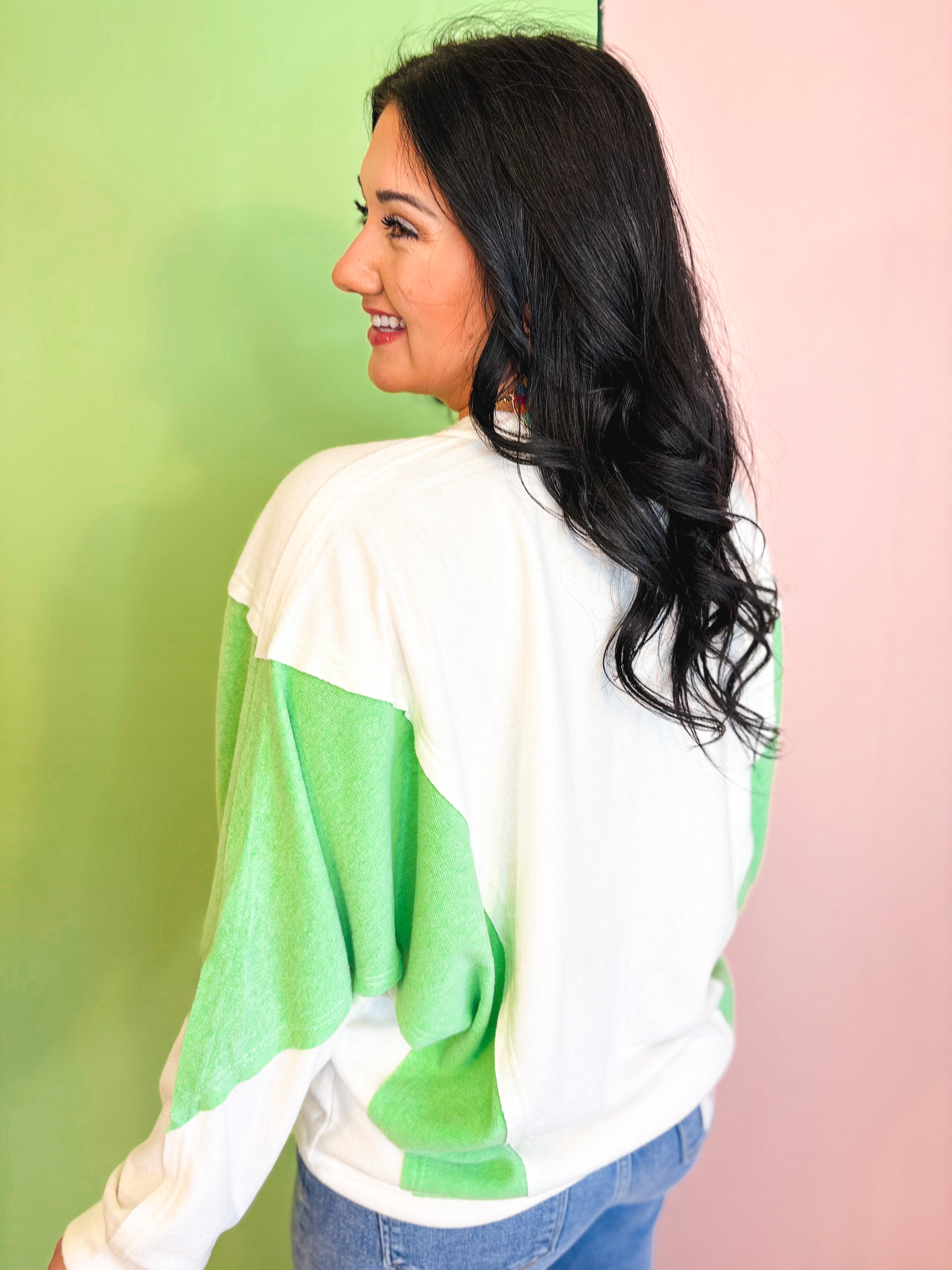 Oversized Colorblock Knit Top - Honeydew - Lace and Grace Boutique