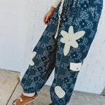 POL Pleat Detail Floral Patchwork Cargo Pants - Indigo Paisley - Lace and Grace Boutique