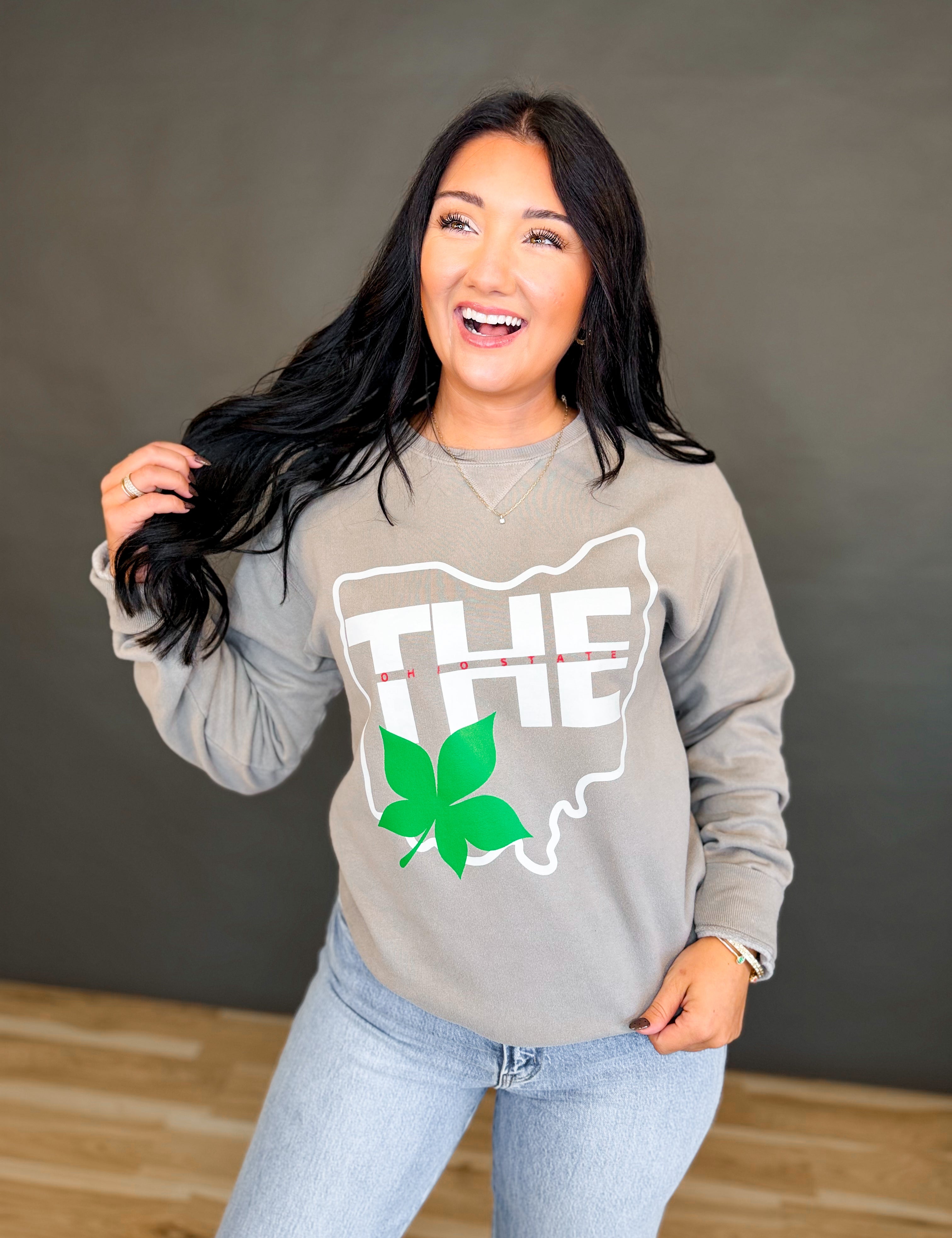 THE Ohio State Fleece Crewneck Sweatshirt - Grey - Lace and Grace Boutique