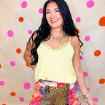 POL Textured Knit Lace Trim Cami Top - Lemon - Lace and Grace Boutique