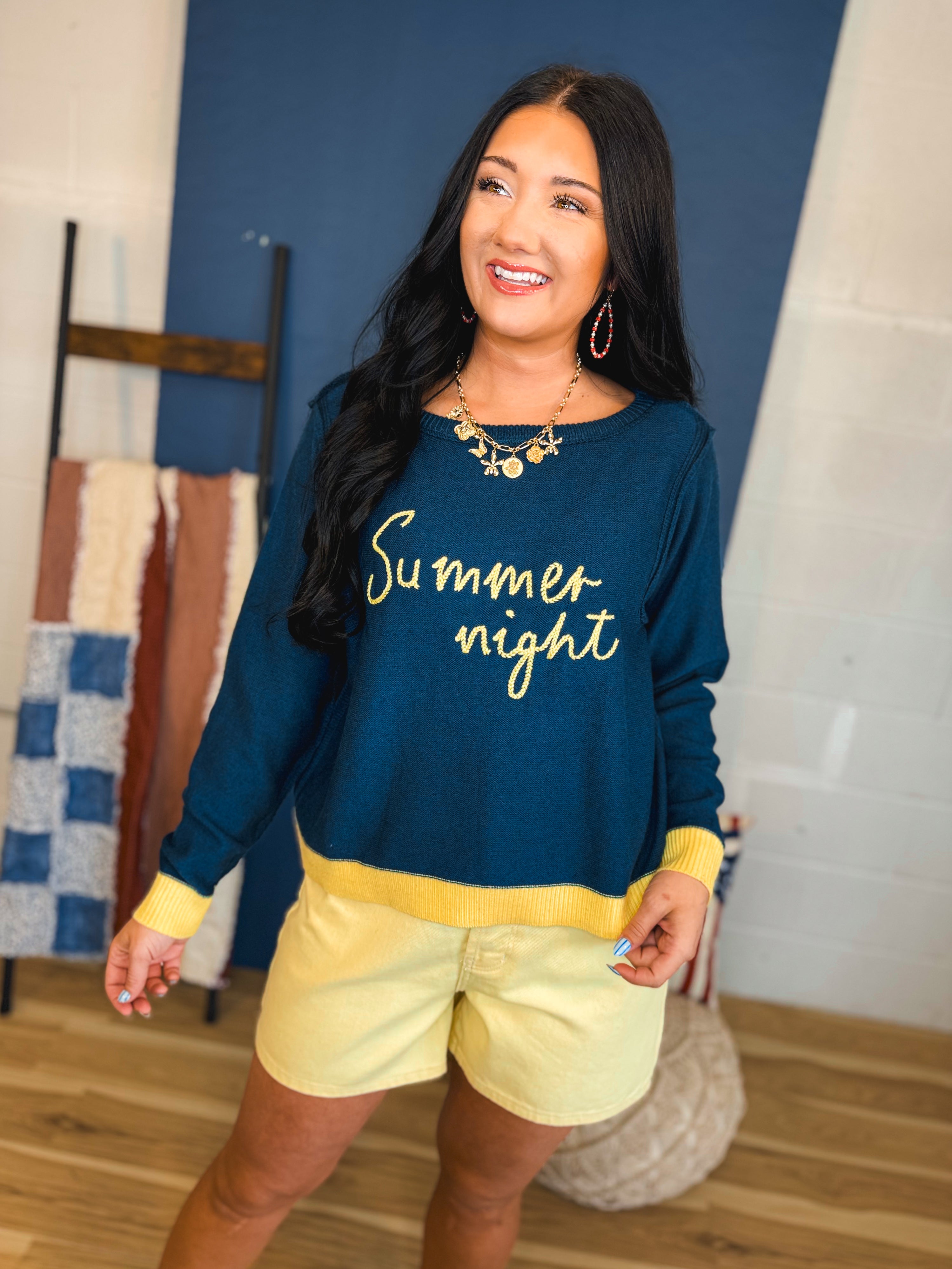 Summer Night Boat Neck Sweater Pullover - Navy - Lace and Grace Boutique