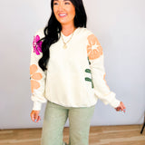 Floral Patched Oversized Hoodie - Ivory