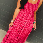 Gingham Smocked Bodice Tiered Maxi Dress - Fuchsia Multi - Lace and Grace Boutique