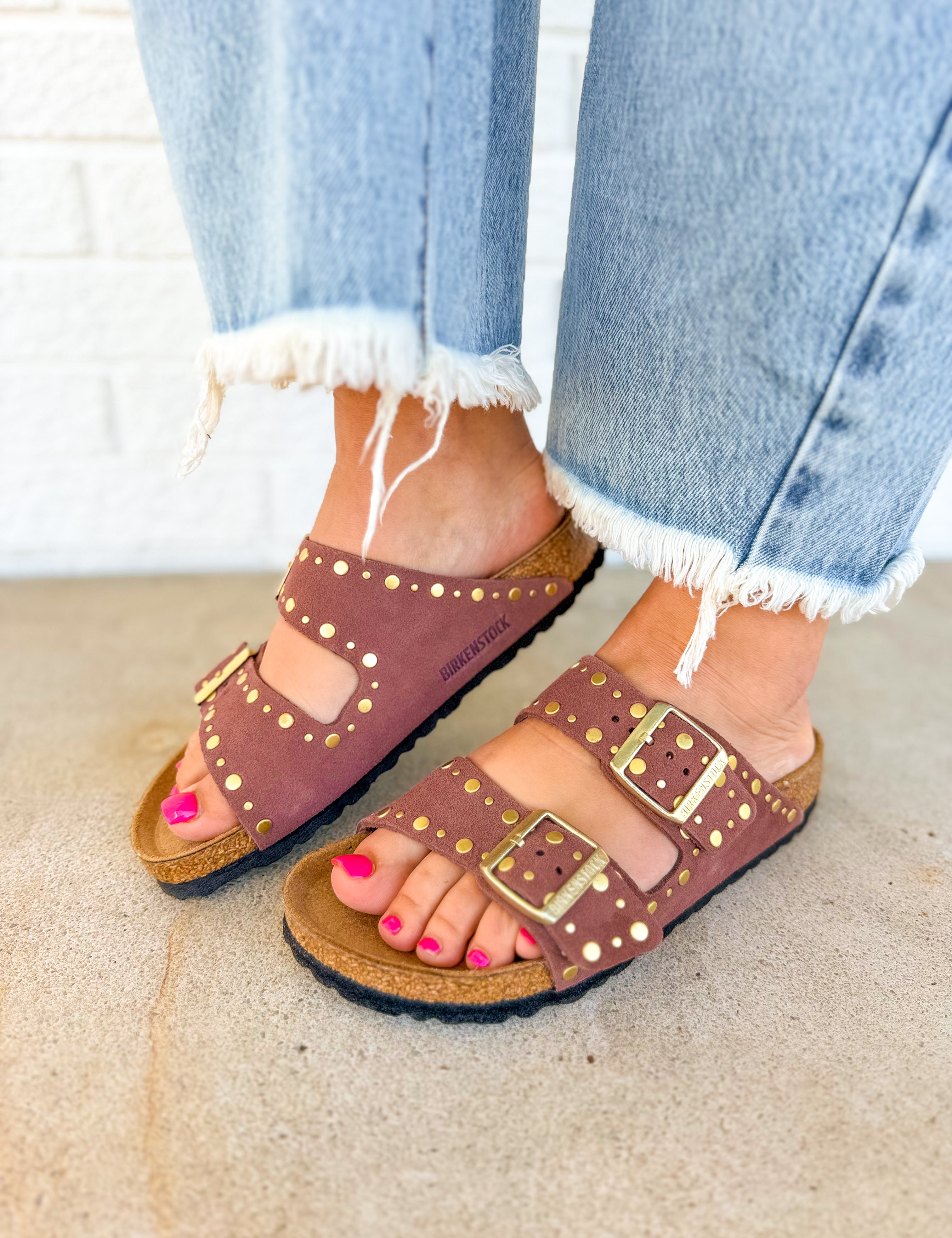 Birkenstock Arizona Rivets Suede Leather Sandal - Pepper - Lace and Grace Boutique
