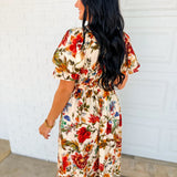 Autumn Blooms Floral Smocked Midi Dress - Ivory