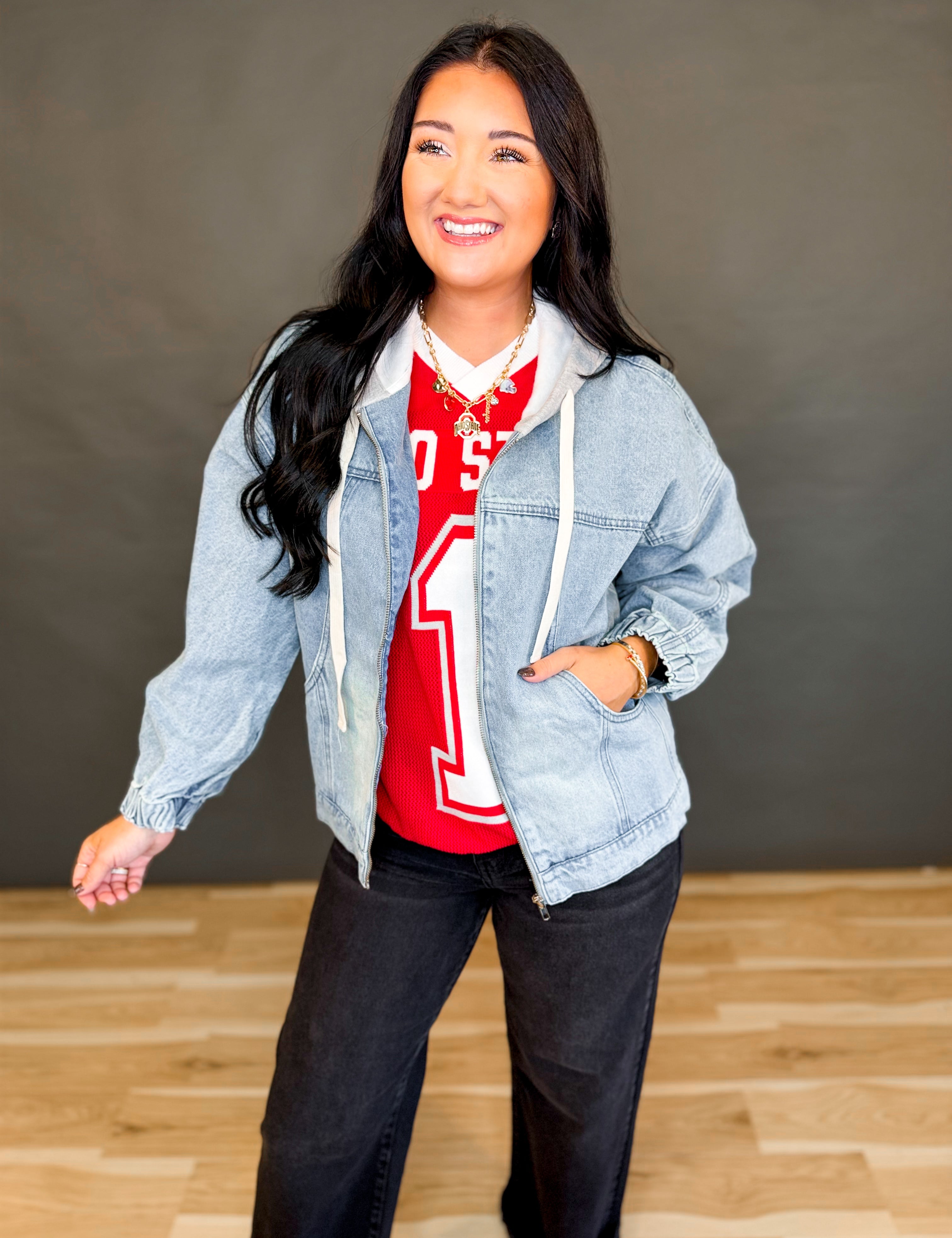 Mineral Wash Oversized Denim Hoodie Jacket - Lace and Grace Boutique