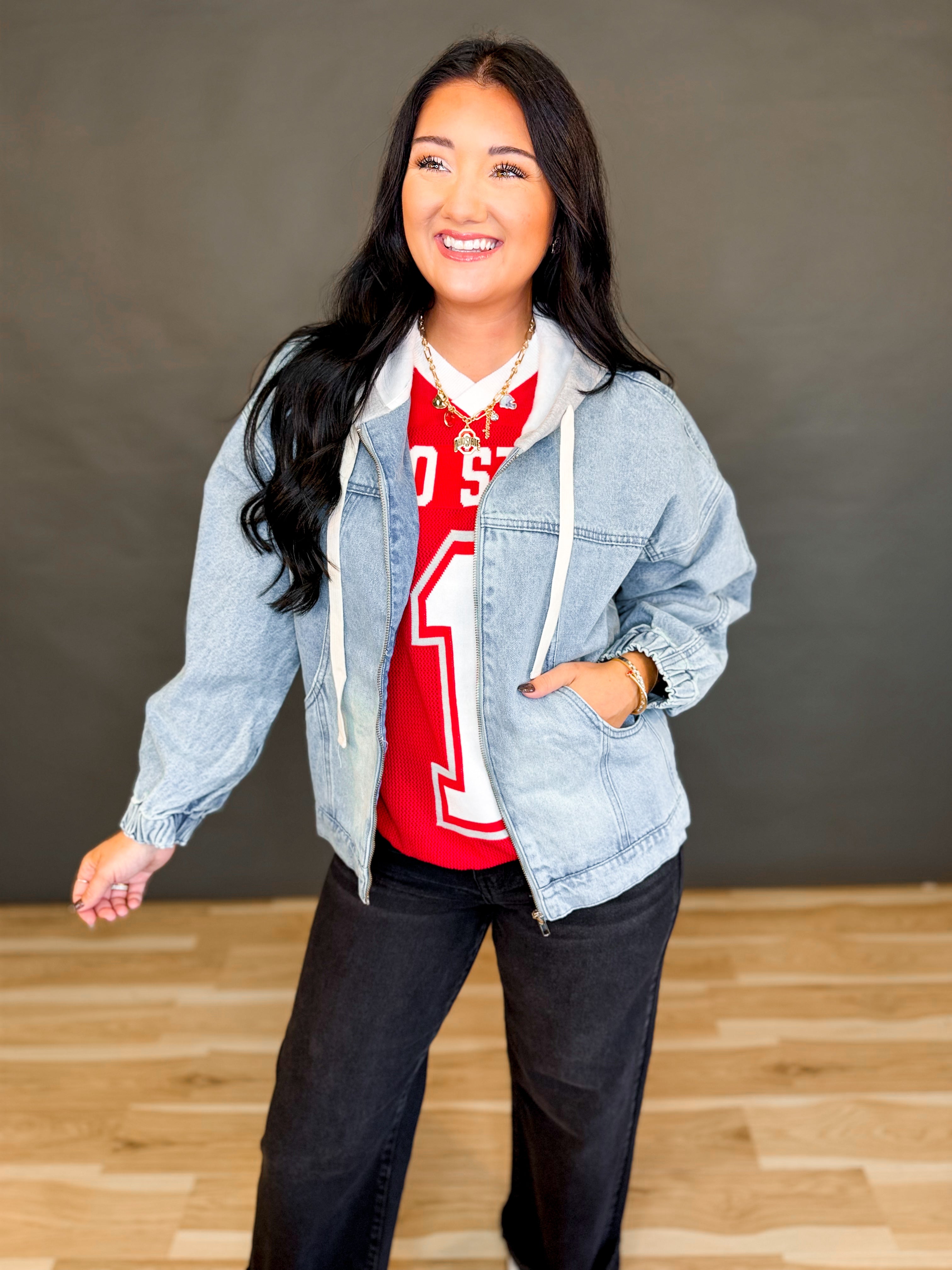 Mineral Wash Oversized Denim Hoodie Jacket - Lace and Grace Boutique