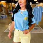 Lemon Embroidery Contrast Neck Tee - Sky - Lace and Grace Boutique