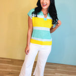 Color Block Textured Sweater Top - Spearmint/Lemon - Lace and Grace Boutique