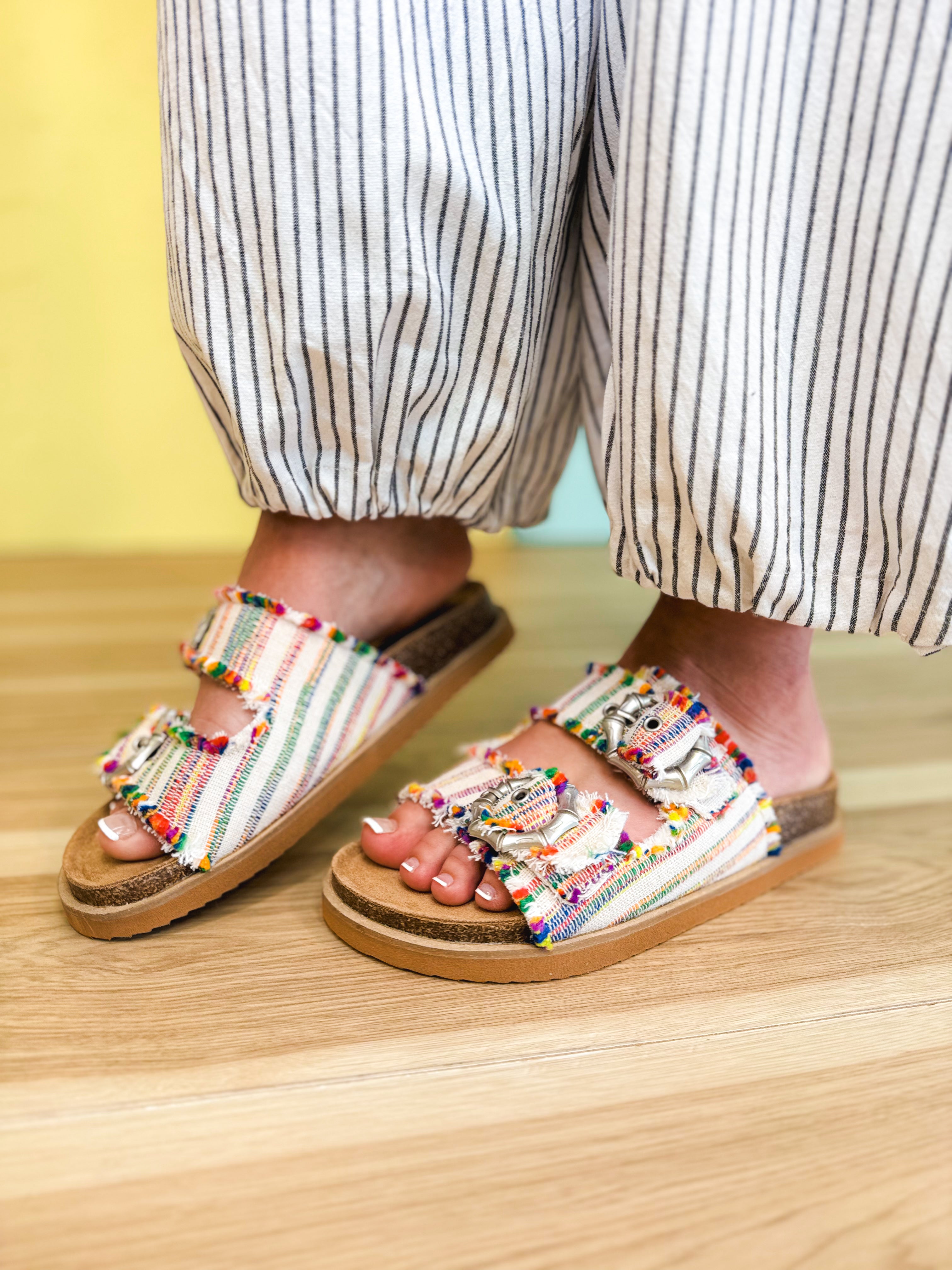 Tatum Buckle Slide Sandal - Multicolor - Lace and Grace Boutique