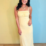 Square Neck Polka Dot Midi Dress - Butter/White - Lace and Grace Boutique