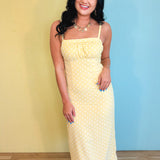 Square Neck Polka Dot Midi Dress - Butter/White - Lace and Grace Boutique